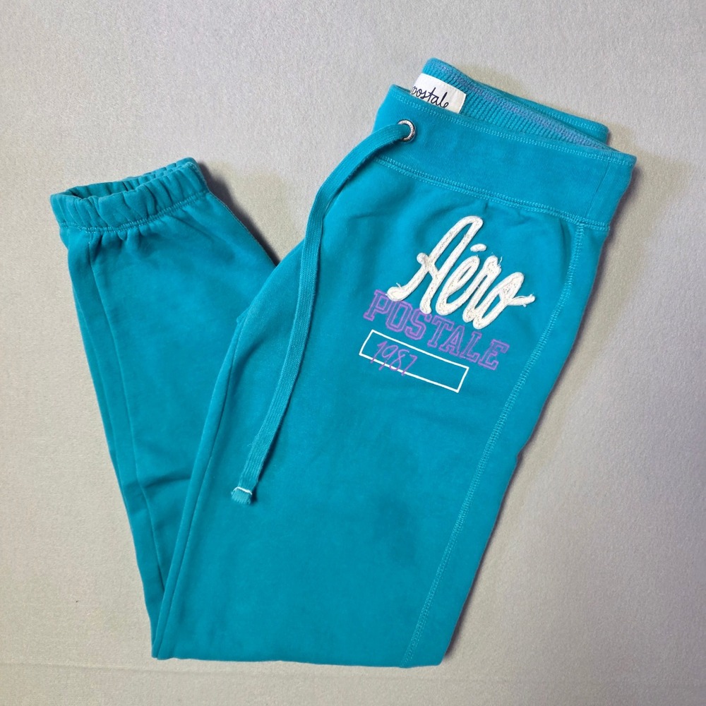 Aeropostale Womens XS Teal Aero Logo Sweatpants Joggers Y2K Style